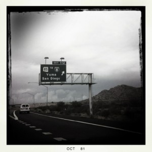 Exit 112 sign to Yuma and San Diego